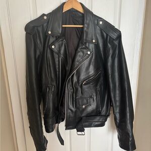 Classic Black Leather Jacket with Silver Accents
